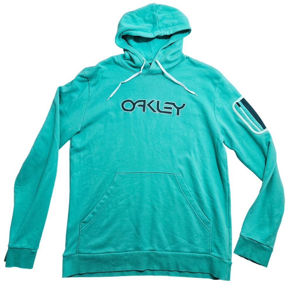 Oakley Hoodie Large Teal Green Embroidered Logo Sleeve Pocket FOA401868